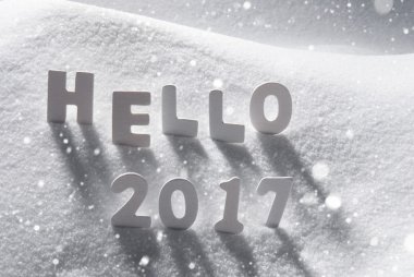 Metin Merhaba 2017 ile kar, kar taneleri beyaz harflerle