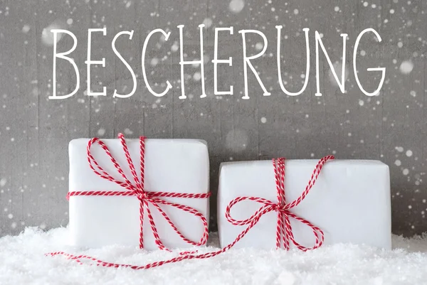 Δύο δώρα με νιφάδες χιονιού, Bescherung σημαίνει δώρο δίνοντας — Φωτογραφία Αρχείου