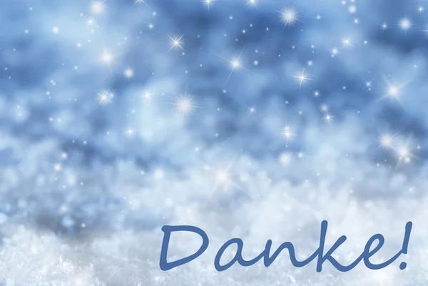 Niebieski musujące tło Boże Narodzenie, śnieg, Danke oznacza dziękuję — Zdjęcie stockowe