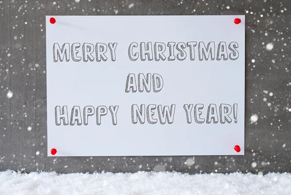 水泥墙上的标签，雪花，圣诞快乐，新年快乐 — 图库照片