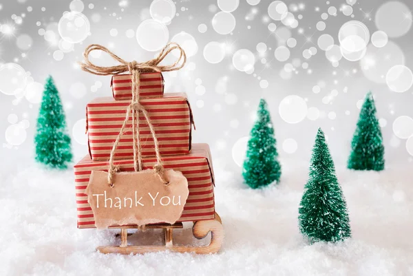 Christmas Sleigh On White Background, Thank You — Stock Photo, Image