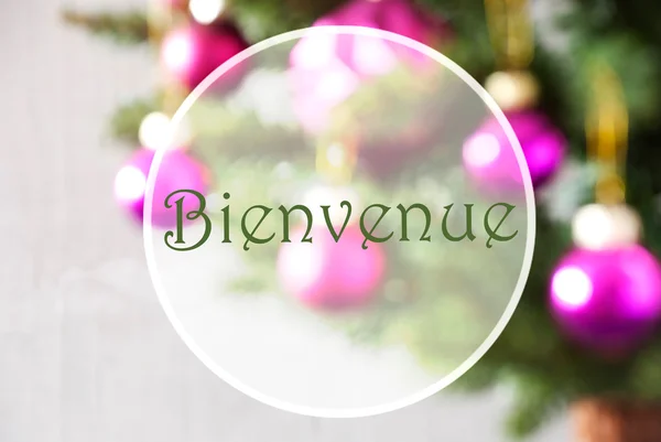 Rozmazaný koule, růženínu, Bienvenue znamená Welcome — Stock fotografie