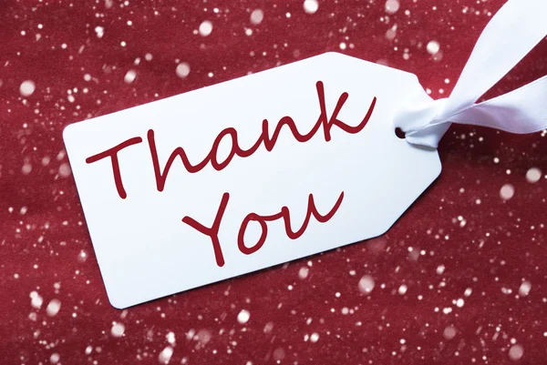 One Label On Red Background, Snowflakes, Text Thank You — Stock Photo, Image