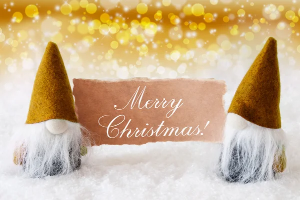 テキスト メリー クリスマス カードと黄金の高貴なノーム — ストック写真