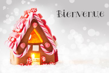 Gingerbread House, Gümüş arka plan, Joyeux Noel anlamına gelir mutlu Noeller
