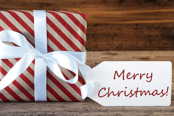 Present With Label, Text Merry Christmas — Stock Photo, Image