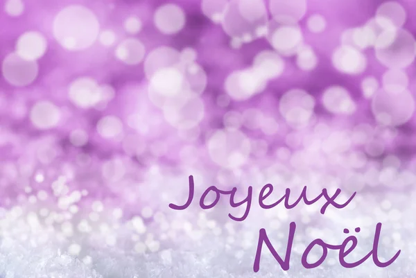 핑크 보케 배경, 눈, 조이우 노엘은 메리 크리스마스를 의미 — 스톡 사진