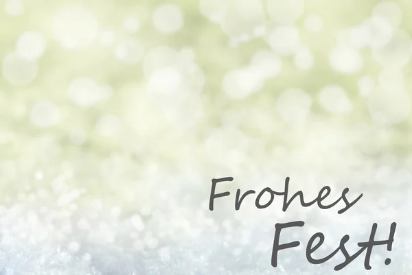 Золотий фон Боке, сніг, Frohes Fest означає Веселого Різдва — стокове фото
