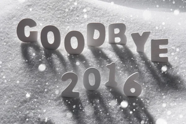 Text Goodbye 2016 With White Letters In Snow, Snowflakes — Stock Photo, Image