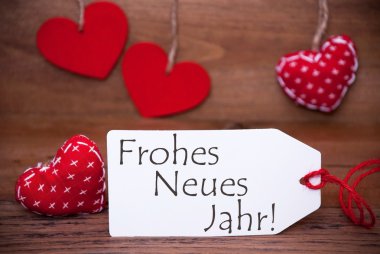 Hearts, etiket, Frohes Neues Jahr anlamına gelir mutlu yeni yıl okumak