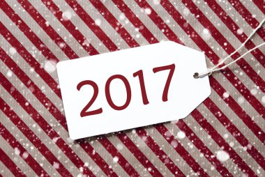 Kağıt ve kar taneleri, metin 2017 kaydırma kırmızı etiket
