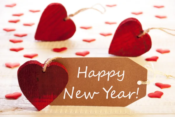 Label With Many Red Heart, Text Happy New Year — Stockfoto