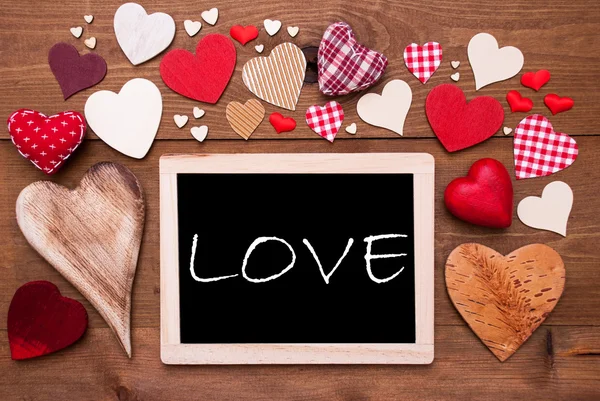 One Chalkbord, Many Red Hearts, Love — Stock Photo, Image