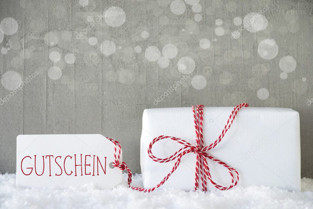 Gift, Cement Background With Bokeh, Gutschein Means Voucher