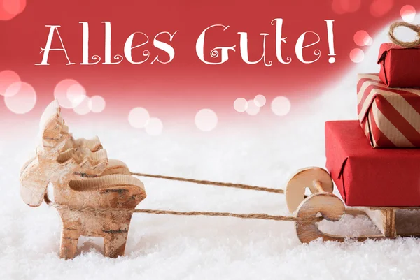 Reindeer With Sled, Red Background, Alles Gute Means Best Wishes — ストック写真