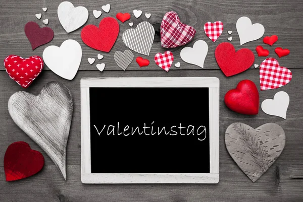 Chalkbord With Many Red Hearts, Valentinstag Mean Valentines Day — Stock Photo, Image
