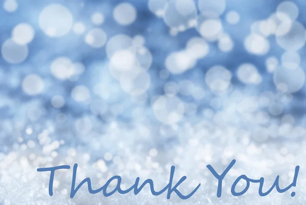 Blue Bokeh Christmas Background, Snow, Text Thank You — Stockfoto