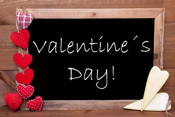 Chalkbord, rode en gele harten, tekst Valentines Day — Stockfoto