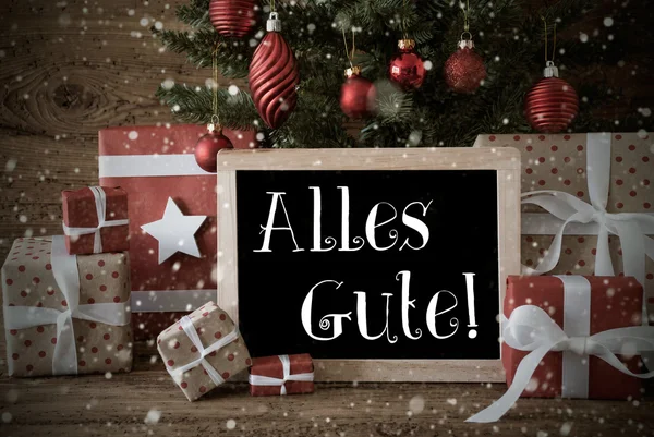 Νοσταλγική χριστουγεννιάτικο δέντρο, νιφάδες χιονιού, Alles Gute σημαίνει καλύτερες ευχές — Φωτογραφία Αρχείου