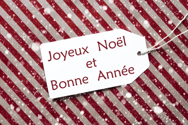 Label On Red Paper, Snowflakes, Bonne Annee Means New Year — Stock Photo, Image