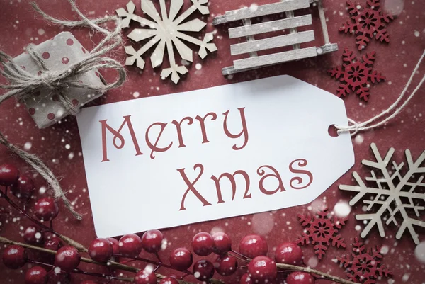 Nostaljik Noel dekorasyonu, etiket metin neşeli Noel ile — Stok fotoğraf