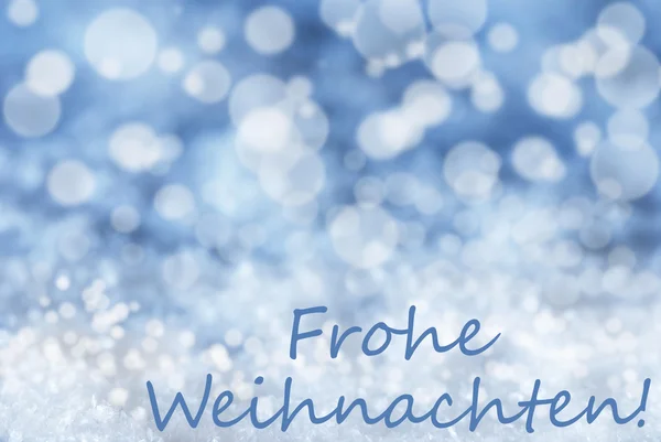 Blue Bokeh Background, Snow, Frohe Weihnachten Means Merry Christmas — Stock Photo, Image