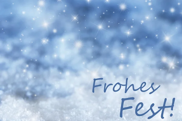 Sfondo blu scintillante, neve, Frohes Fest significa Buon Natale — Foto Stock