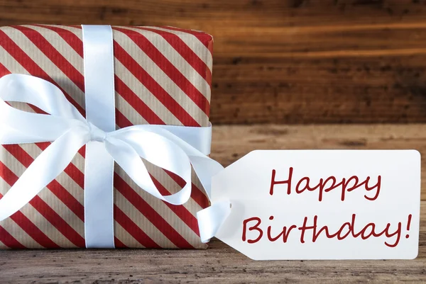 Present With Label, Text Happy Birthday — Stock Photo, Image
