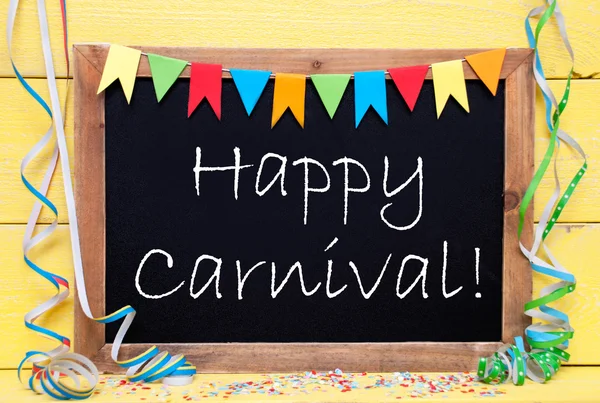 Chalkboard com Streamer, texto carnaval feliz — Fotografia de Stock