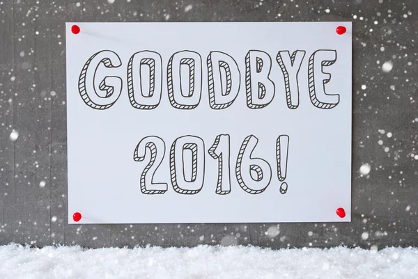 Label On Cement Wall, Snowflakes, Text Goodbye 2016 — Stock Photo, Image