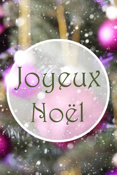 Palle di quarzo rosa verticale, Joyeux Noel significa Buon Natale — Foto Stock