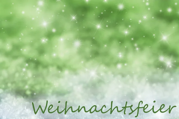 Πράσινο φόντο, χιόνι, αφρώδη Weihnachtsfeier σημαίνει Χριστουγεννιάτικο πάρτι — Φωτογραφία Αρχείου
