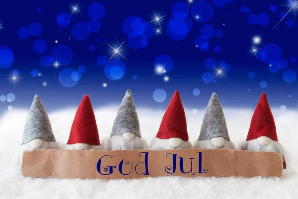 Nisser, Blå Bokeh, stjerner, Gud Jul betyder glædelig jul - Stock-foto