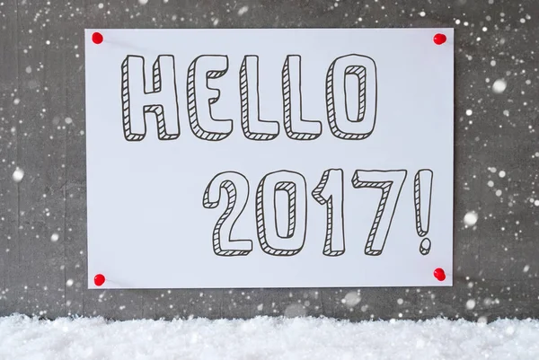 Етикетки на цемент стінку, сніжинками, текст Hello 2017 — стокове фото