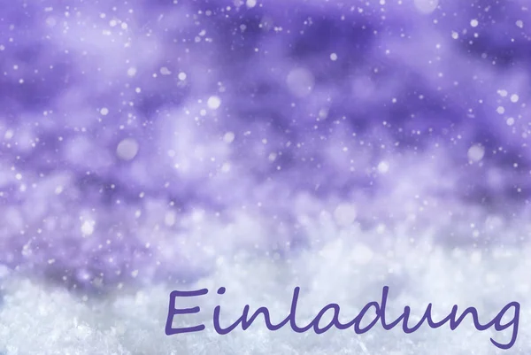 보라색 크리스마스 배경, 눈, 눈송이, Einladung 의미 초대 — 스톡 사진