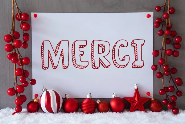 Étiquette, Neige, Boules de Noël, Merci Moyens Merci — Photo