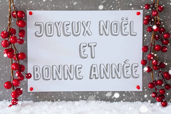 Etykieta, płatki śniegu, świąteczne dekoracje, Bonne année oznacza nowy rok — Zdjęcie stockowe