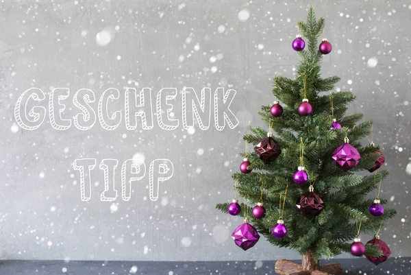 Arbre de Noël, Flocons de neige, Mur de ciment, Geschenk Tipp Signifie un conseil cadeau — Photo