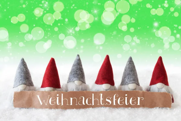 Gnomes, Green Background, Bokeh, Stars, Weihnachtsfeier Means Christmas Party — Stock Photo, Image