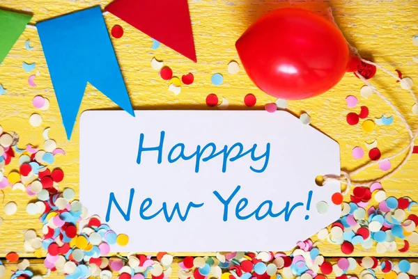 Party Label, Red Balloon, Text Happy New Year — Stock Photo, Image