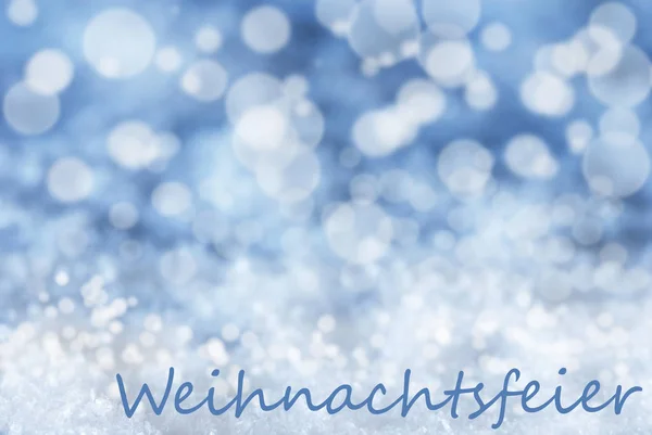 Blue Bokeh Background, Snow, Weihnachtsfeier Means Christmas Party — Stock Photo, Image