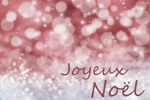சிவப்பு Bokeh பின்னணி, பனி, Joyeux Noel என்பது கிறிஸ்துமஸ் வாழ்த்துக்கள் — ஸ்டாக் புகைப்படம்