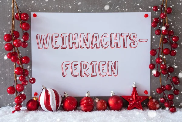 Label, Snowflakes, Balls, Weihnachtsferien Means Christmas Break — Stock Photo, Image