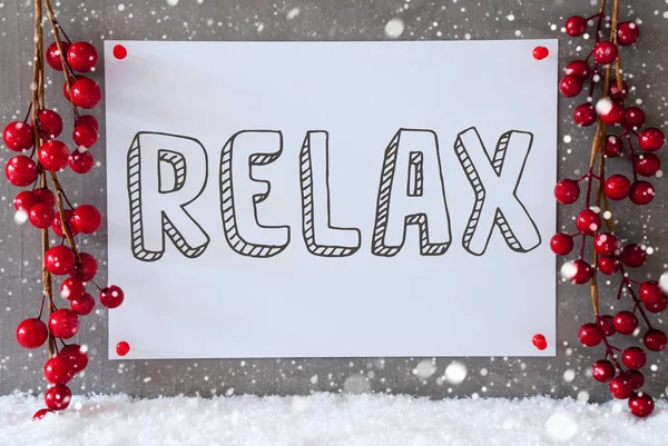 Label, Fiocchi di neve, Decorazione natalizia, Testo Relax — Foto Stock