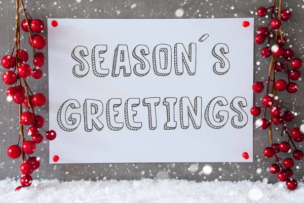 Етикетки, сніжинки, різдвяні прикраси, текст сезони привітання — стокове фото