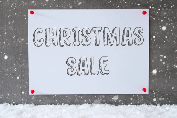 Etiqueta na parede de cimento, flocos de neve, venda de Natal de texto — Fotografia de Stock