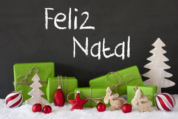 Dekorasjon, sement, snø, Feliz Natal betyr god jul – stockfoto