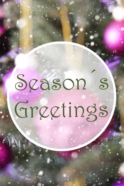 Vertikala rosenkvarts bollar, Text Seasons Greetings — Stockfoto