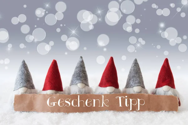 Gnomes, Argent Arrière-plan, Bokeh, Etoiles, Geschenk Tipp Signifie Conseil Cadeau — Photo