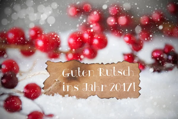 번 트 레이블, 눈, 눈송이, Guten Rutsch 2017 의미 새 해 — 스톡 사진